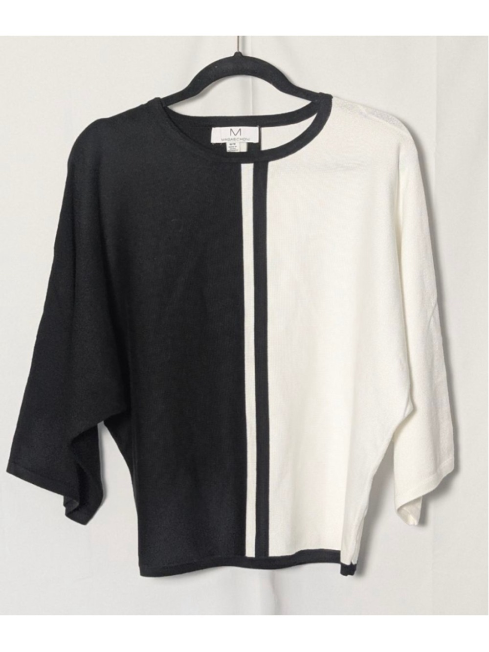 Magaschoni Black White Colorblock Knit Top Short Sleeve Size M